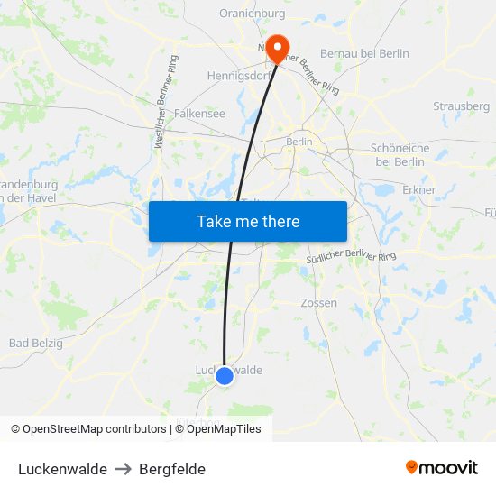 Luckenwalde to Bergfelde map