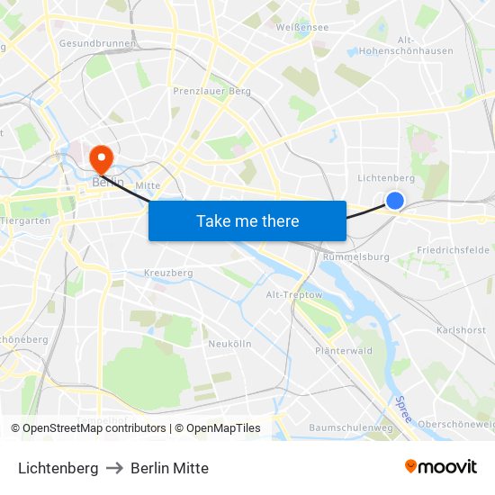 Lichtenberg to Berlin Mitte map