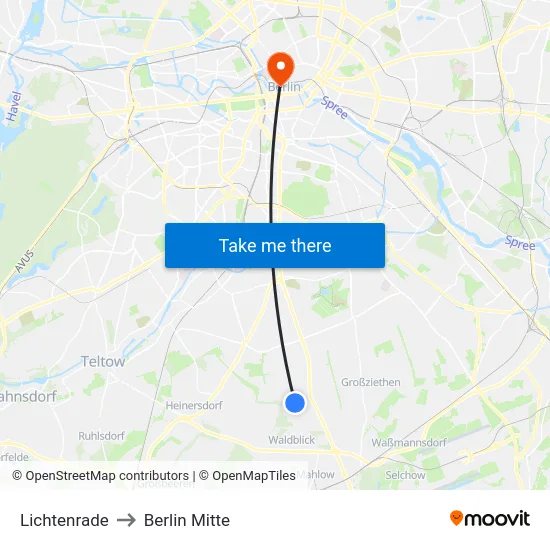 Lichtenrade to Berlin Mitte map