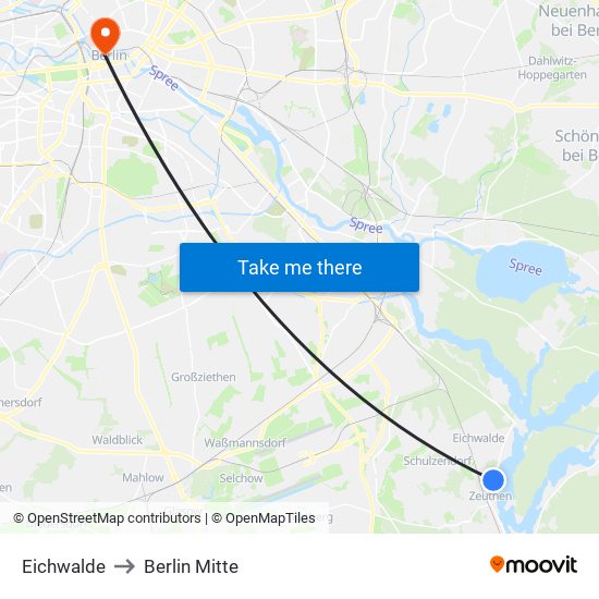 Eichwalde to Berlin Mitte map