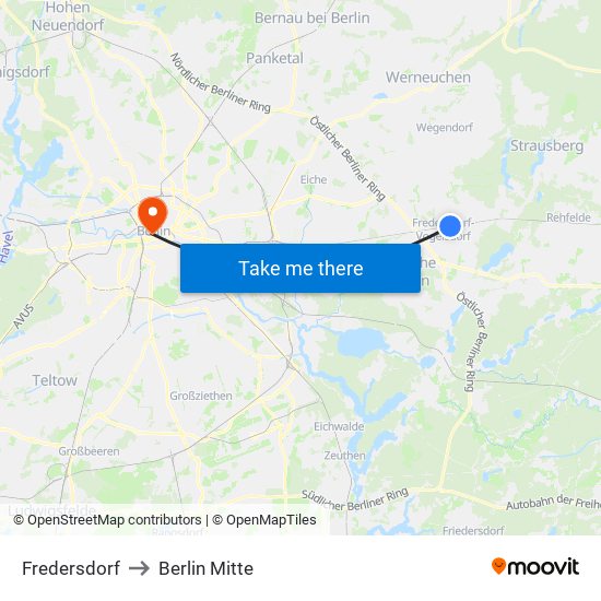 Fredersdorf to Berlin Mitte map