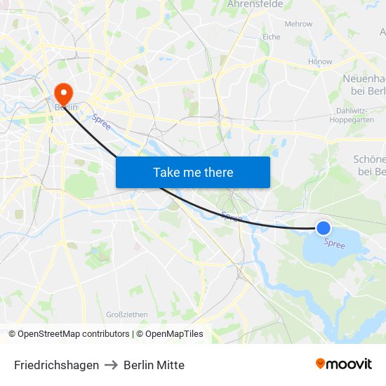 Friedrichshagen to Berlin Mitte map