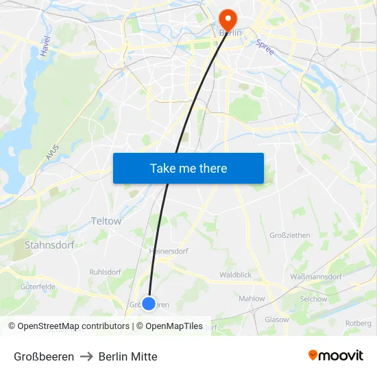 Großbeeren to Berlin Mitte map