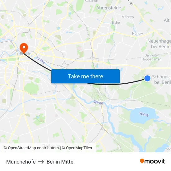 Münchehofe to Berlin Mitte map