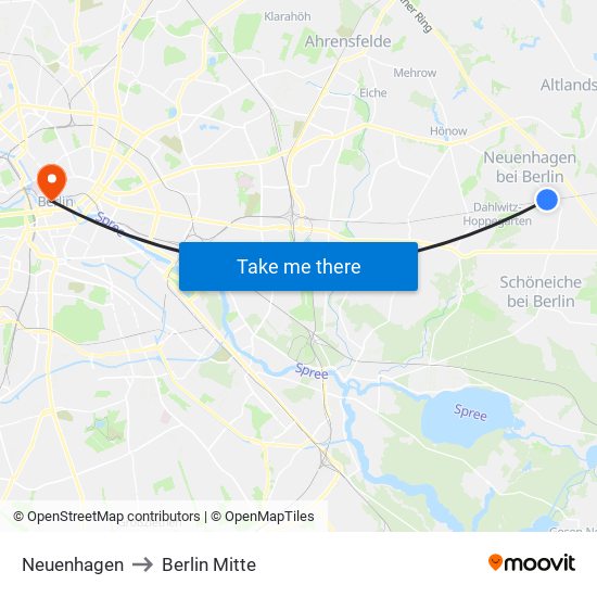 Neuenhagen to Berlin Mitte map