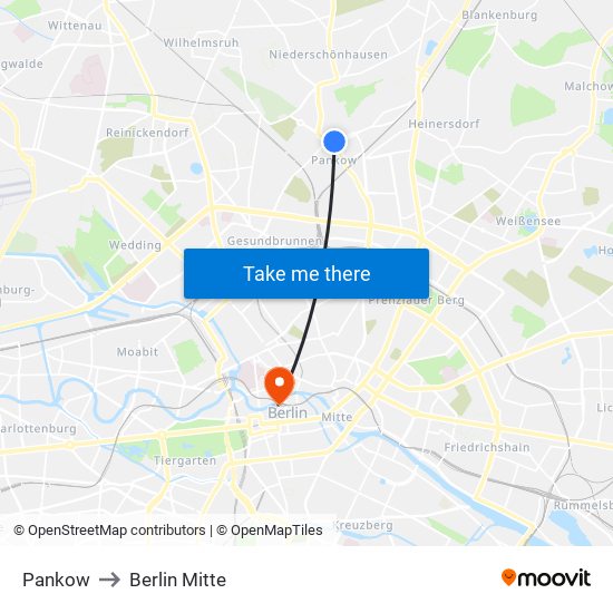 Pankow to Berlin Mitte map