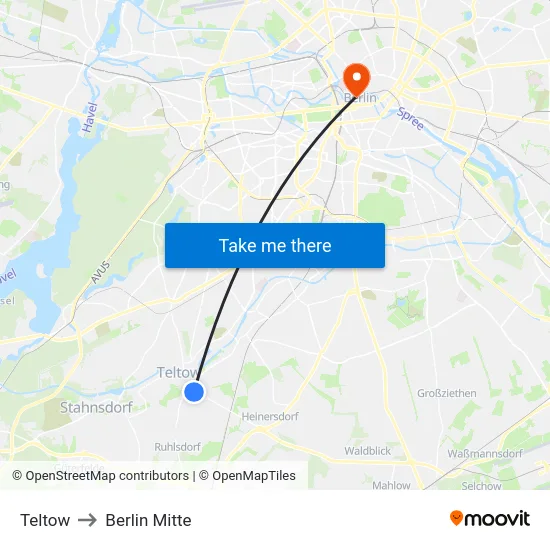 Teltow to Berlin Mitte map