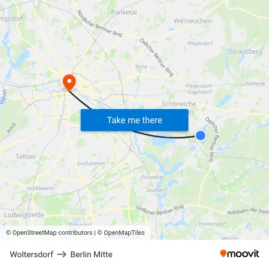 Woltersdorf to Berlin Mitte map
