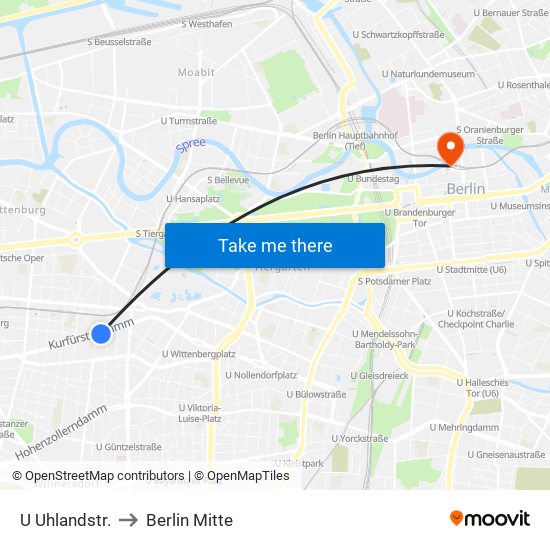 U Uhlandstr. to Berlin Mitte map