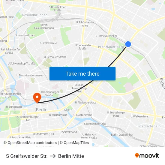 S Greifswalder Str. to Berlin Mitte map