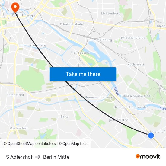 S Adlershof to Berlin Mitte map