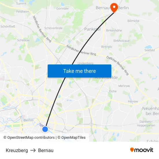 Kreuzberg to Bernau map
