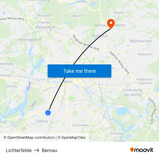 Lichterfelde to Bernau map