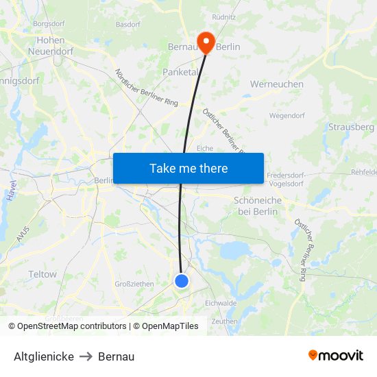 Altglienicke to Bernau map