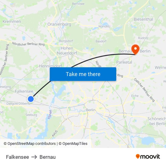 Falkensee to Bernau map