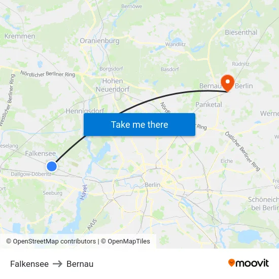 Falkensee to Bernau map