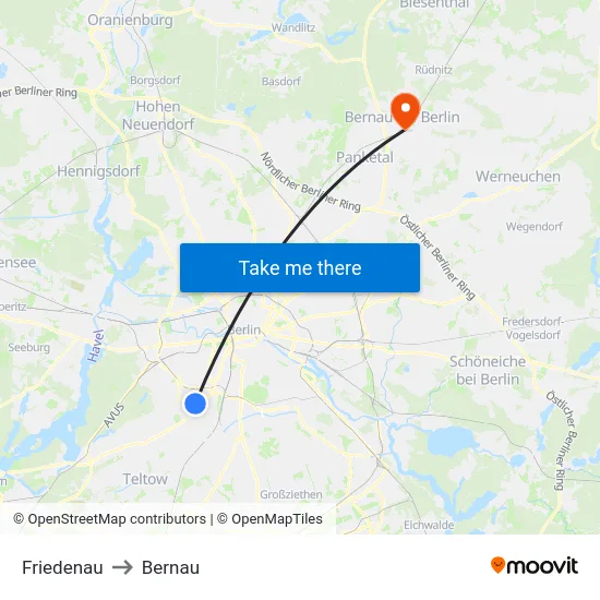 Friedenau to Bernau map
