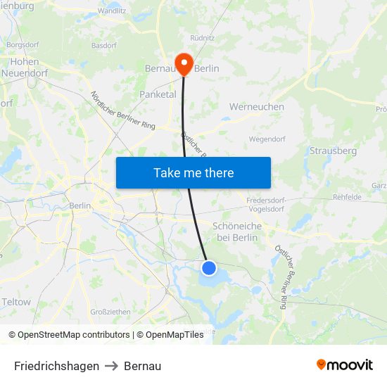 Friedrichshagen to Bernau map