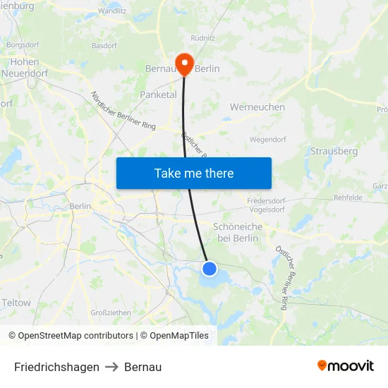 Friedrichshagen to Bernau map