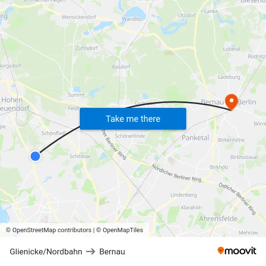 Glienicke/Nordbahn to Bernau map