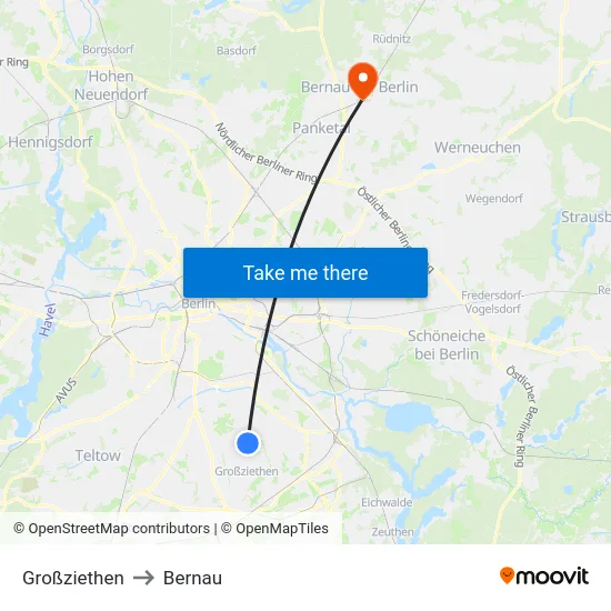 Großziethen to Bernau map