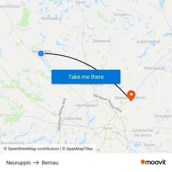 Neuruppin to Bernau map