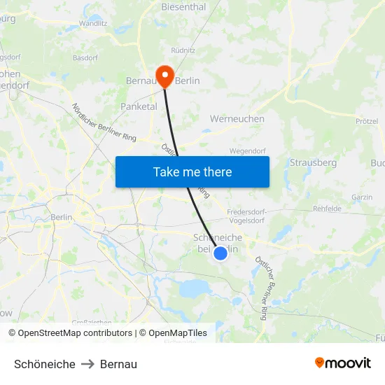 Schöneiche to Bernau map