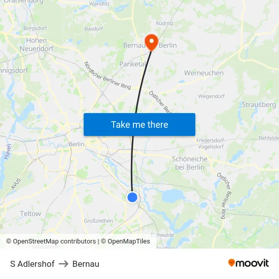 S Adlershof to Bernau map