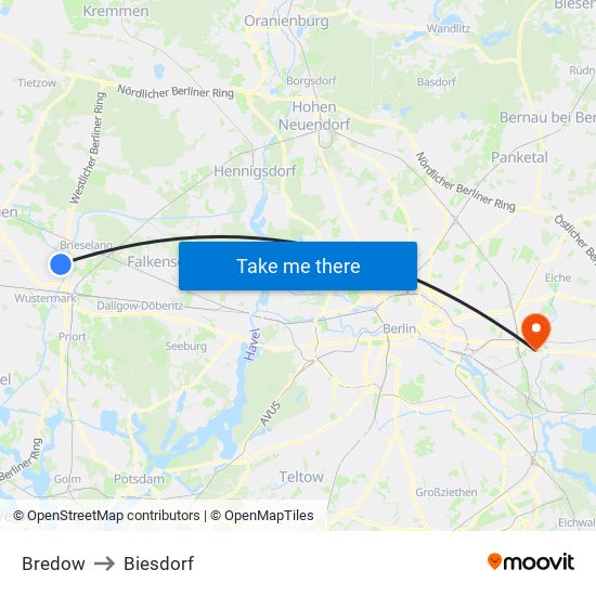 Bredow to Biesdorf map