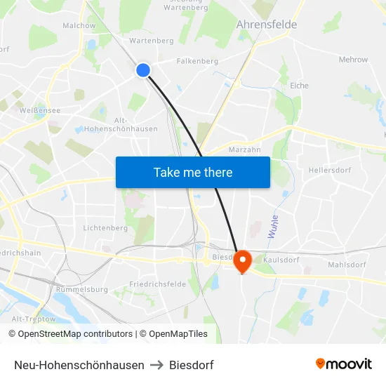 Neu-Hohenschönhausen to Biesdorf map