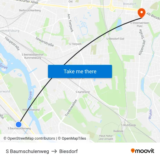 S Baumschulenweg to Biesdorf map