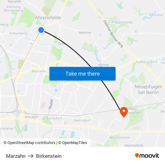 Marzahn to Birkenstein map