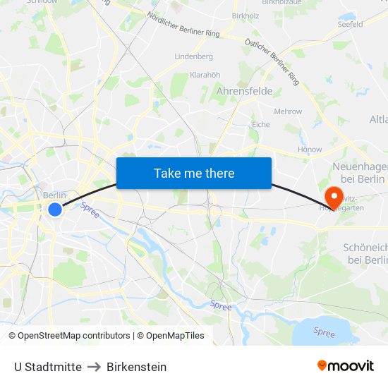 U Stadtmitte to Birkenstein map