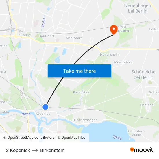 S Köpenick to Birkenstein map