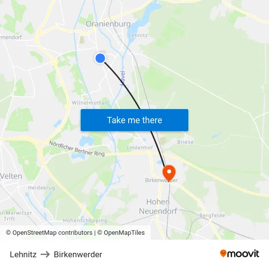 Lehnitz to Birkenwerder map