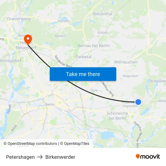 Petershagen to Birkenwerder map