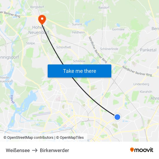 Weißensee to Birkenwerder map