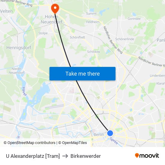 U Alexanderplatz [Tram] to Birkenwerder map