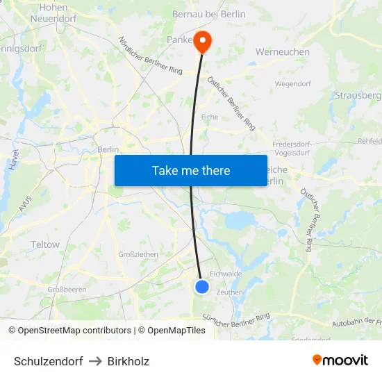 Schulzendorf to Birkholz map