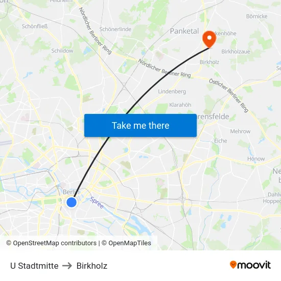 U Stadtmitte to Birkholz map