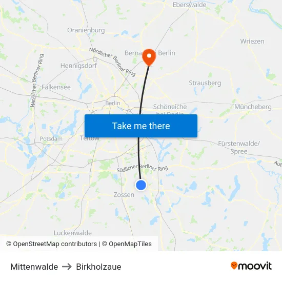 Mittenwalde to Birkholzaue map