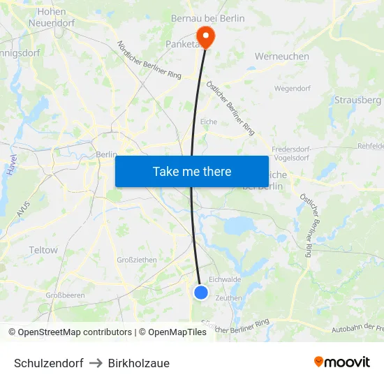 Schulzendorf to Birkholzaue map