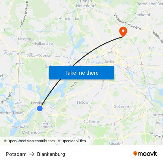 Potsdam to Blankenburg map