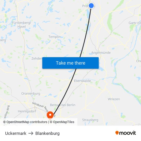Uckermark to Blankenburg map