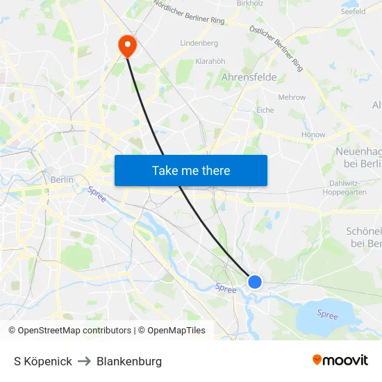 S Köpenick to Blankenburg map
