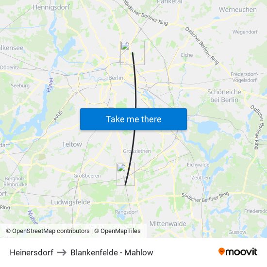 Heinersdorf to Blankenfelde - Mahlow map