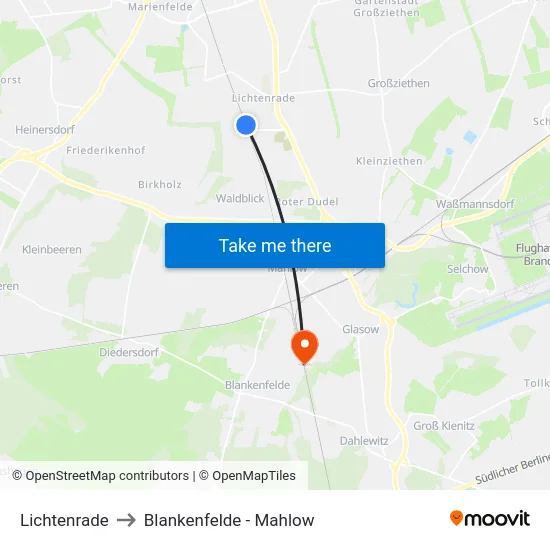 Lichtenrade to Blankenfelde - Mahlow map