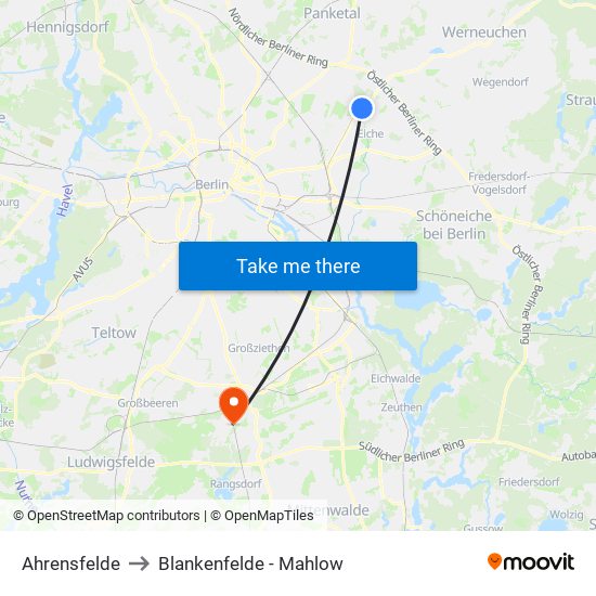 Ahrensfelde to Blankenfelde - Mahlow map