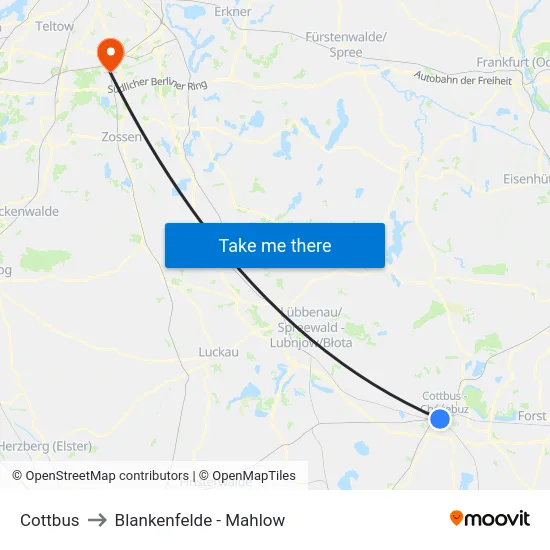 Cottbus to Blankenfelde - Mahlow map