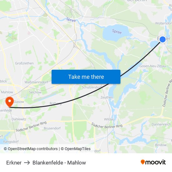 Erkner to Blankenfelde - Mahlow map